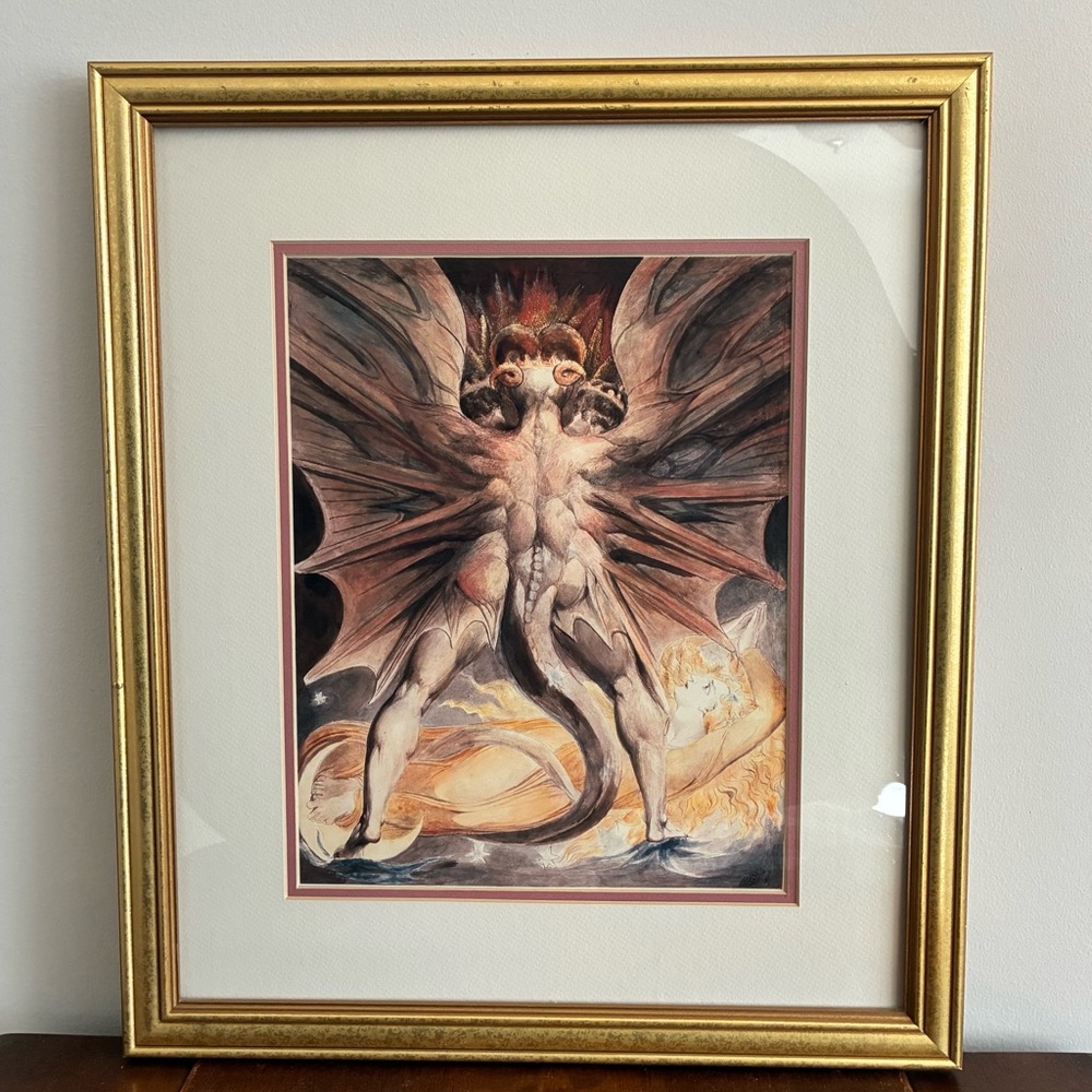 Great Red Dragon William Blake Gold Framed Print 18x21 Devil Vintage Wall Art